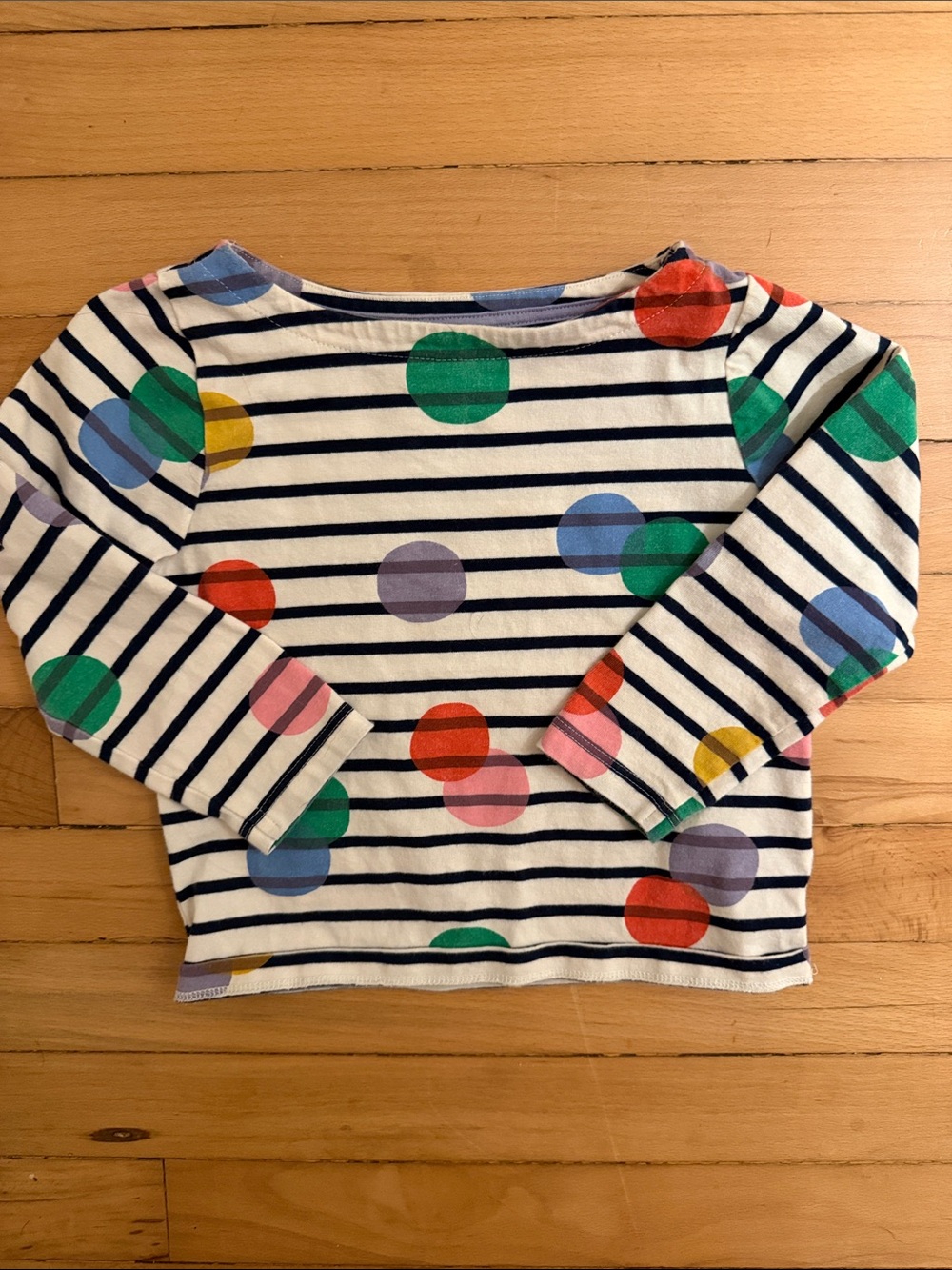 Mini Boden Navy Striped Long-Sleeve Top with Colorful Polka Dots
